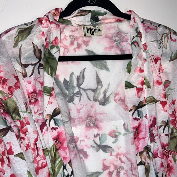 Show Me Your Mumu Robe Womens One Size Pink Floral Short Sleeve Tie Waist Garden - Picture 3 of 9